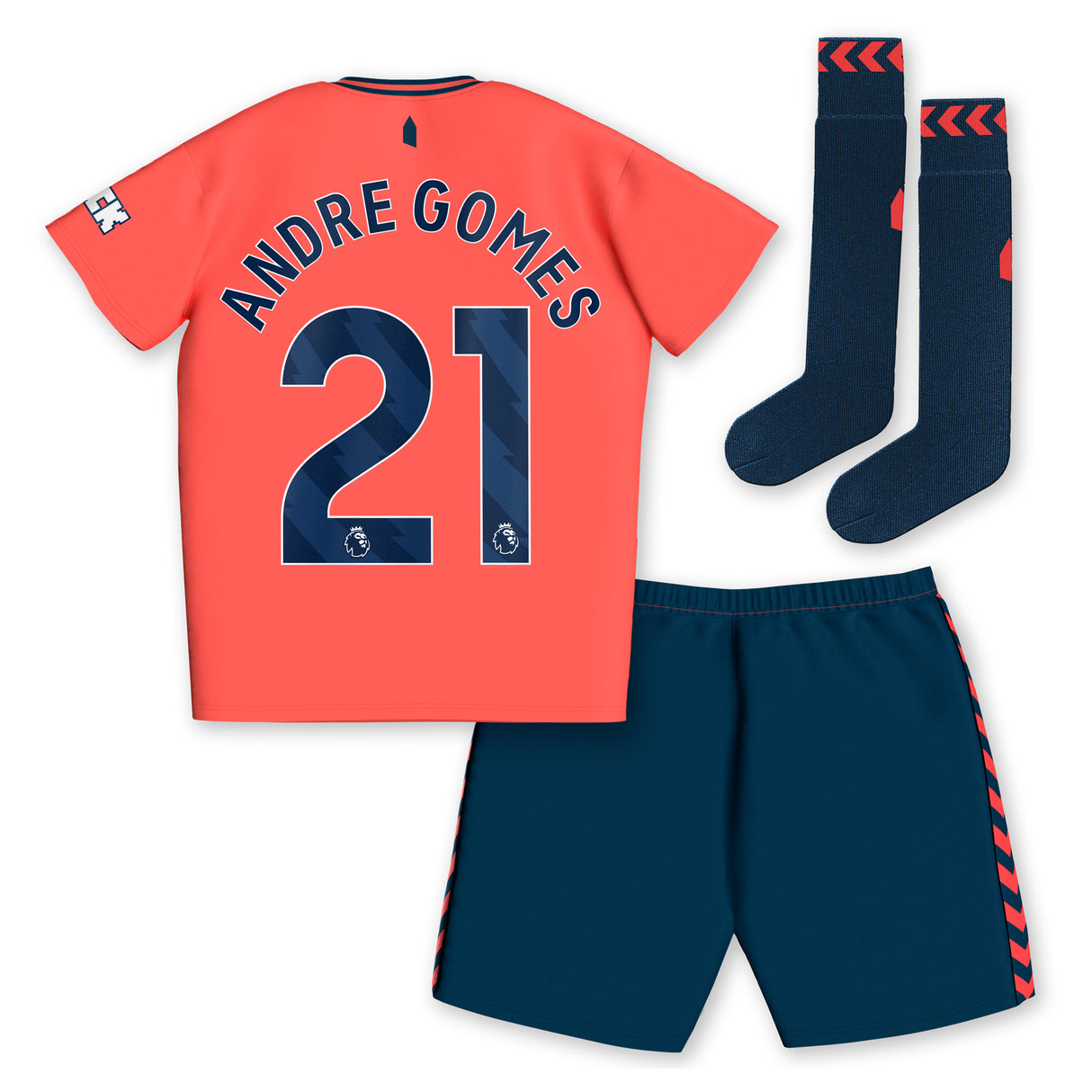 Everton Hummel Away Infant Kit 2023-24 with Andre Gomes 21 printing - Kit Captain