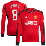 Manchester United WSL adidas Home Shirt 2023-24 - Kids - Long Sleeve - With Irene G. 8 Printing - Kit Captain