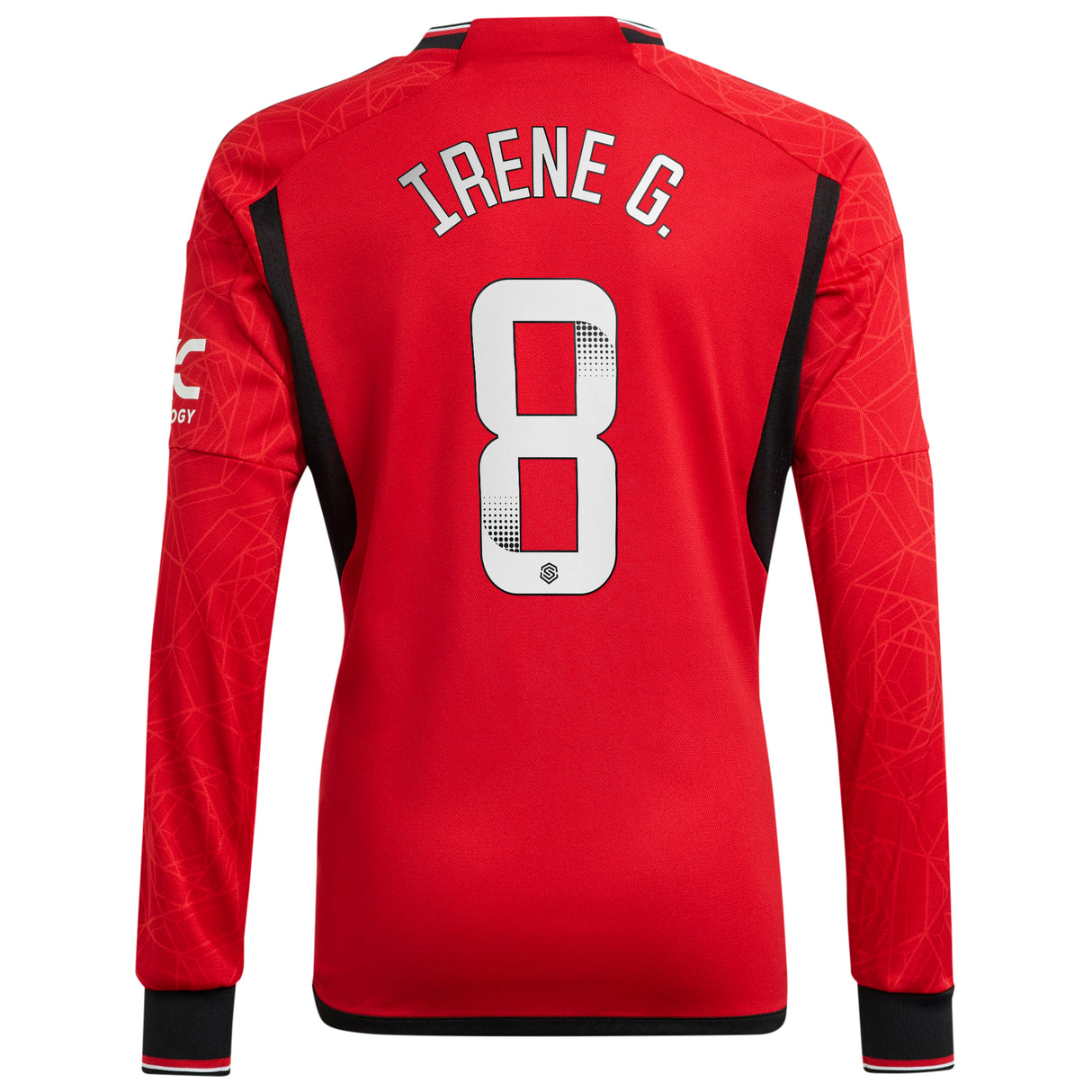 Manchester United WSL adidas Home Shirt 2023-24 - Kids - Long Sleeve - With Irene G. 8 Printing - Kit Captain