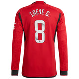 Manchester United WSL adidas Home Authentic Shirt 2023-24 - Long Sleeve - With Irene G. 8 Printing - Kit Captain