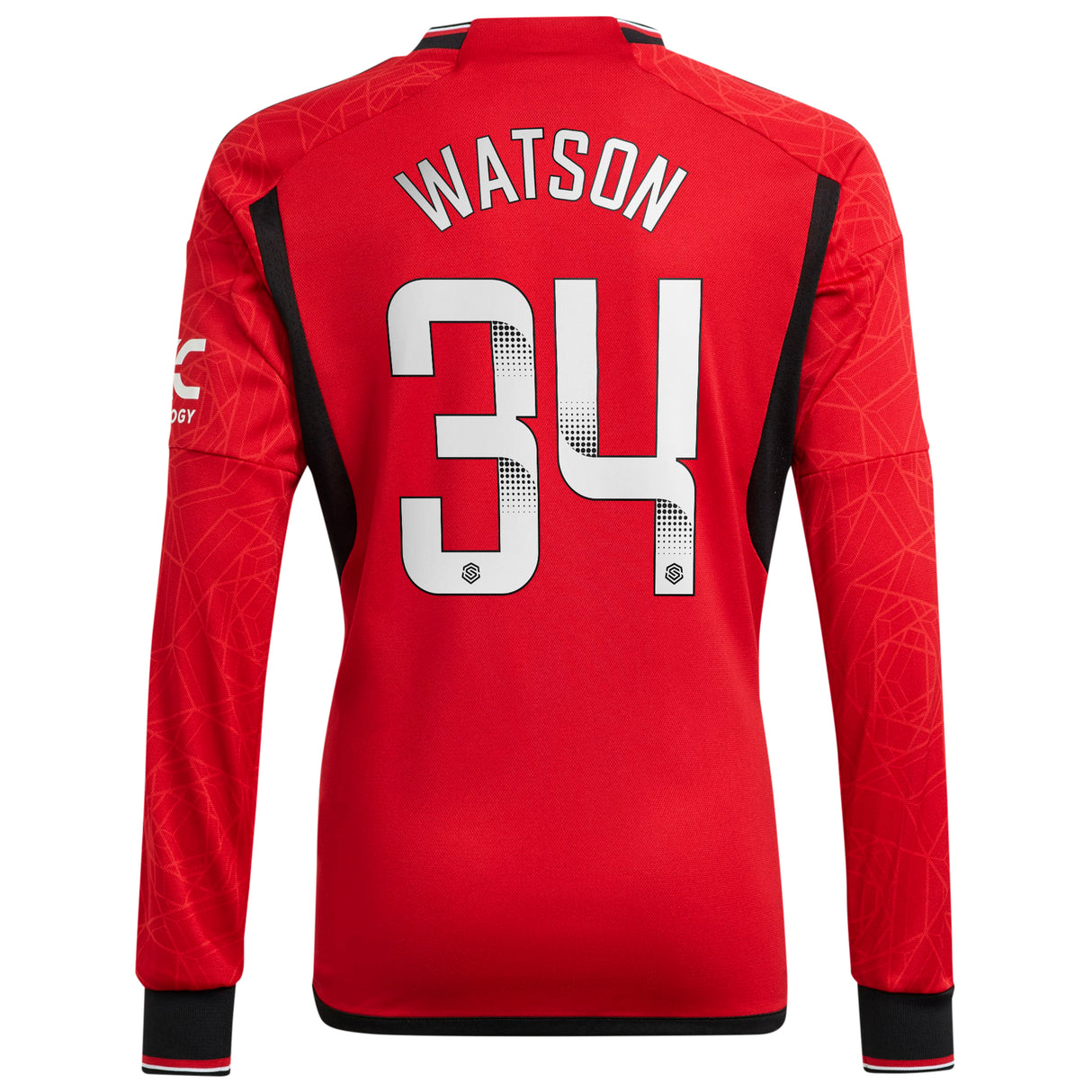 Manchester United WSL adidas Home Shirt 2023-24 - Kids - Long Sleeve - With Watson 34 Printing - Kit Captain