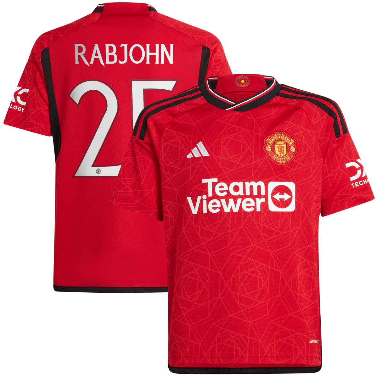 Manchester United Cup adidas Home Shirt 2023-24 - Kids - With Rabjohn 25 Printing - Kit Captain