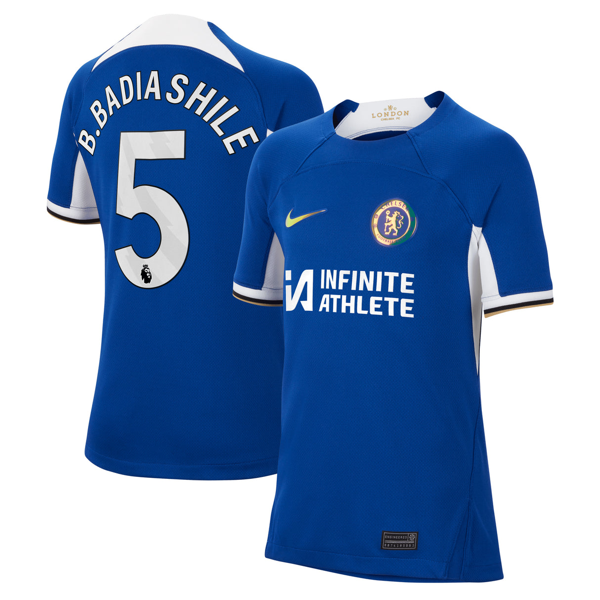 Chelsea Nike Home Stadium Sponsored Shirt 2023-24 - Kids with Badiashile 5 printing