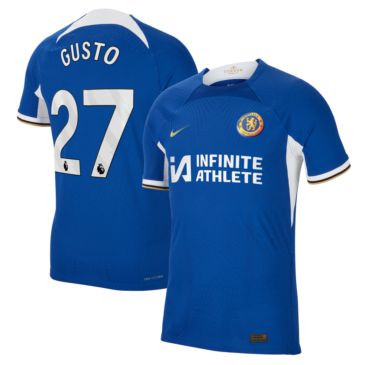 Chelsea Home Vapor Match Sponsored Shirt 2023-24 with Gusto 27 printing - Kit Captain