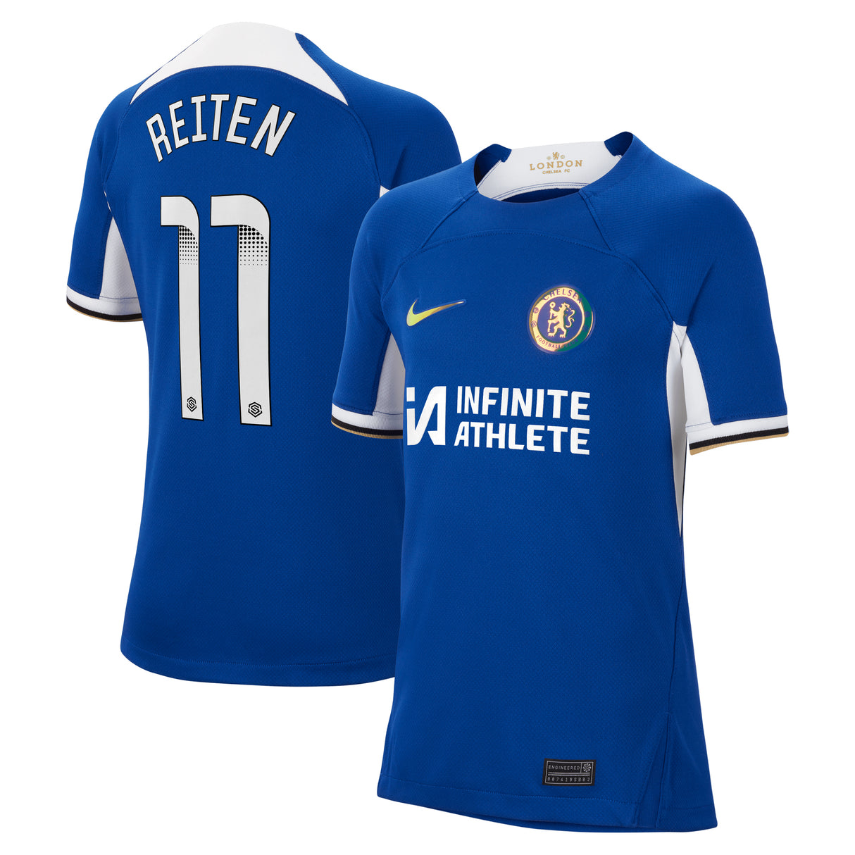 Chelsea WSL Nike Home Stadium Sponsored Shirt 2023-24 - Kids with Reiten 11 printing