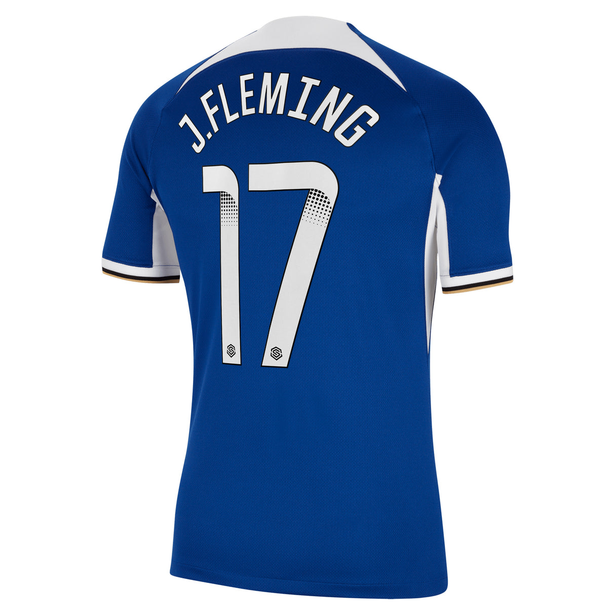 Chelsea WSL Nike Home Stadium Sponsored Shirt 2023-24 with J.Fleming 17 printing