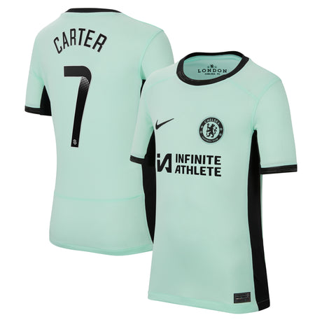 Chelsea WSL Third Stadium Sponsored Shirt 2023-24 - Kids with Carter 7  printing - Kit Captain