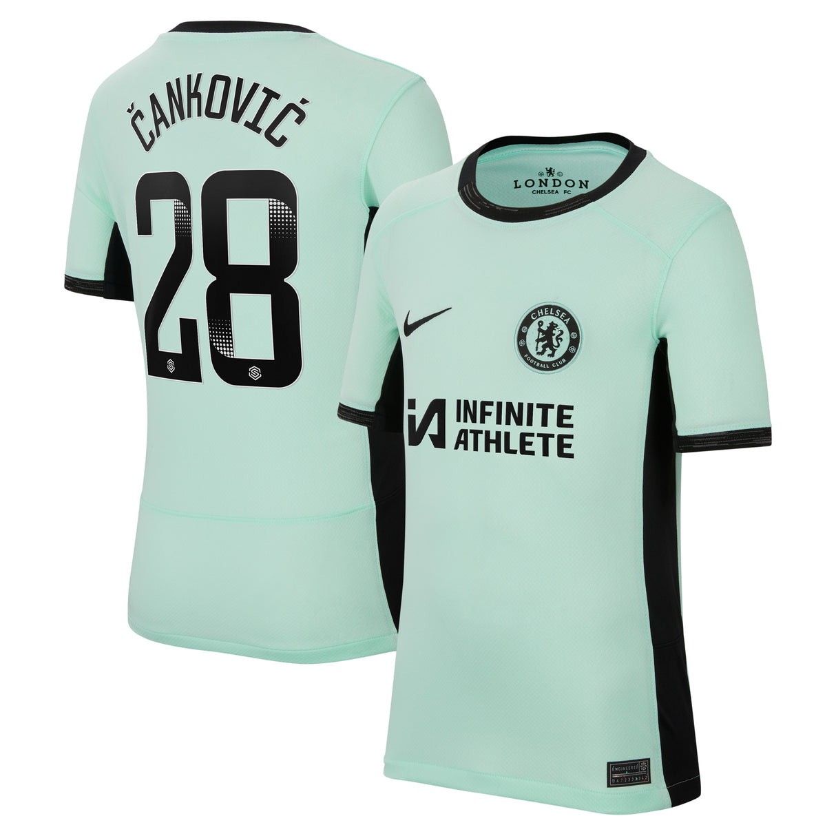 Chelsea WSL Third Stadium Sponsored Shirt 2023-24 - Kids with Čanković 28  printing - Kit Captain