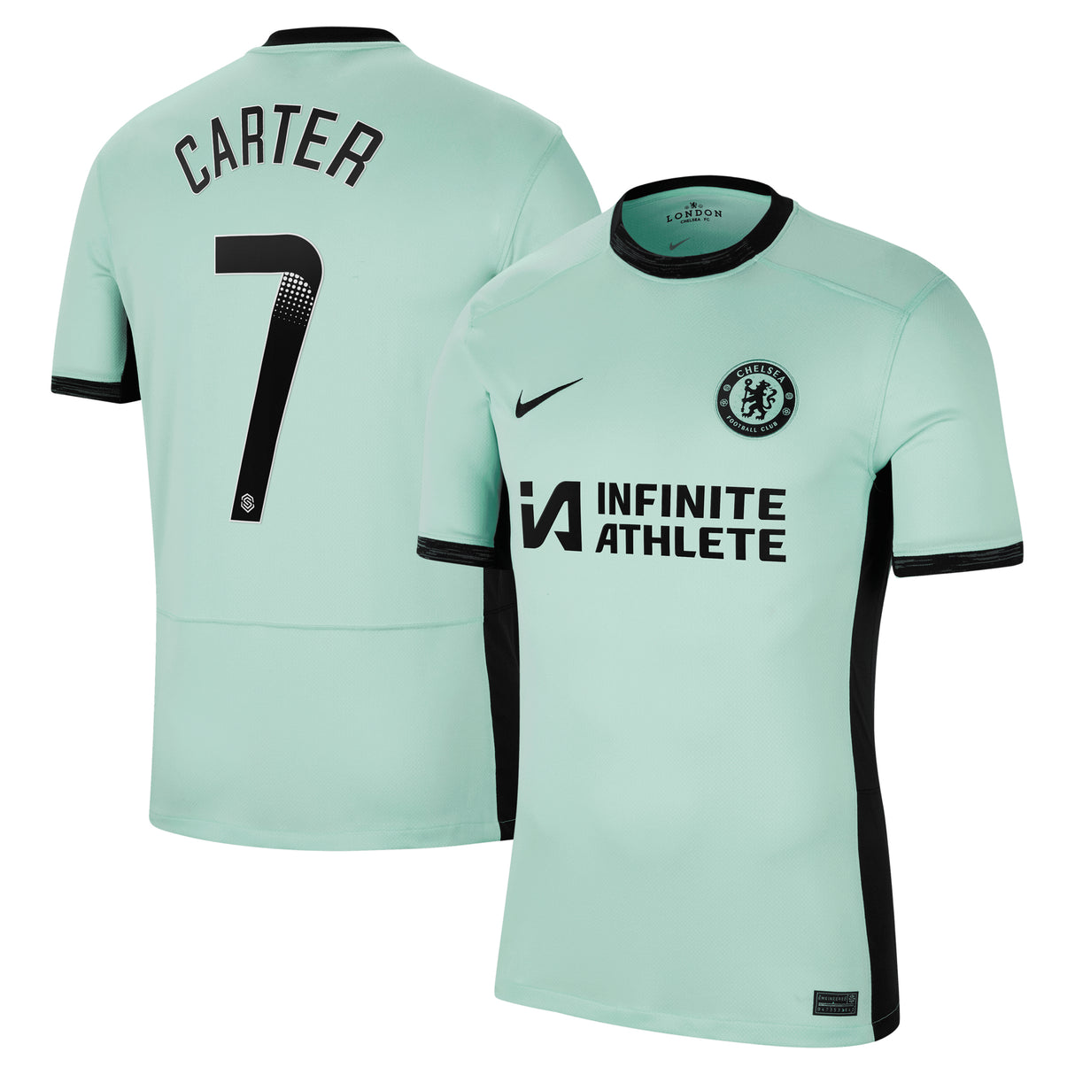 Chelsea WSL Nike Third Stadium Sponsored Shirt 2023-24 with Carter 7 printing