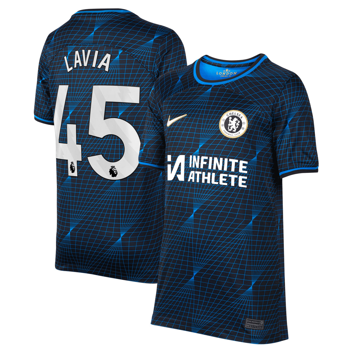 Chelsea Nike Away Stadium Sponsored Shirt 2023-24 - Kids with Lavia 45 printing