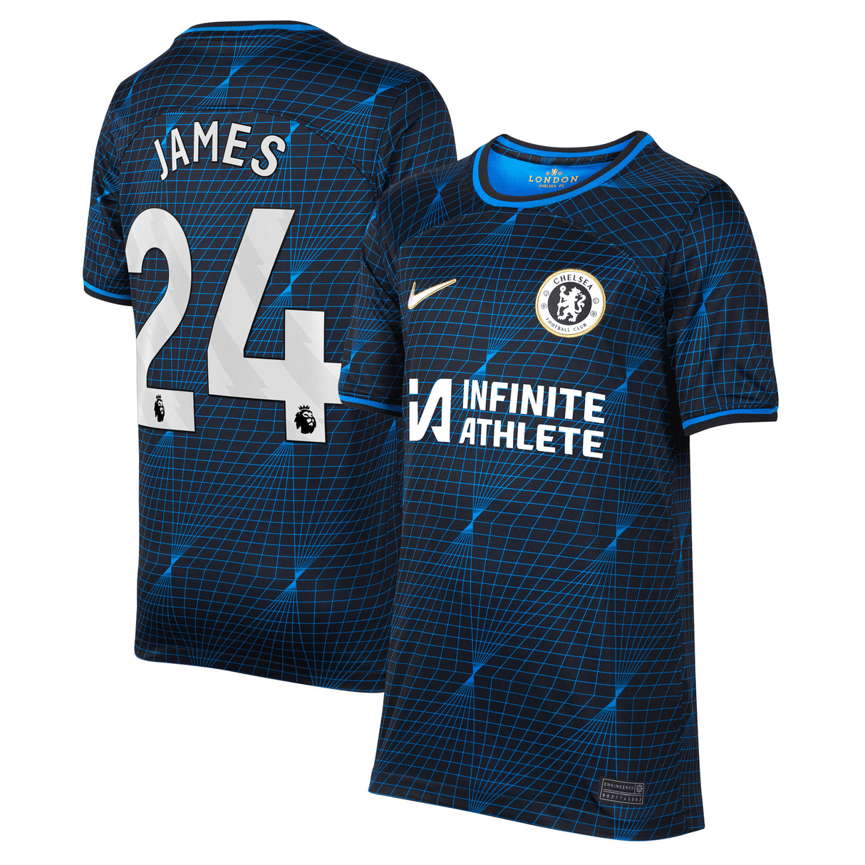 Chelsea Nike Away Stadium Sponsored Shirt 2023-24 - Kids with James 24 printing