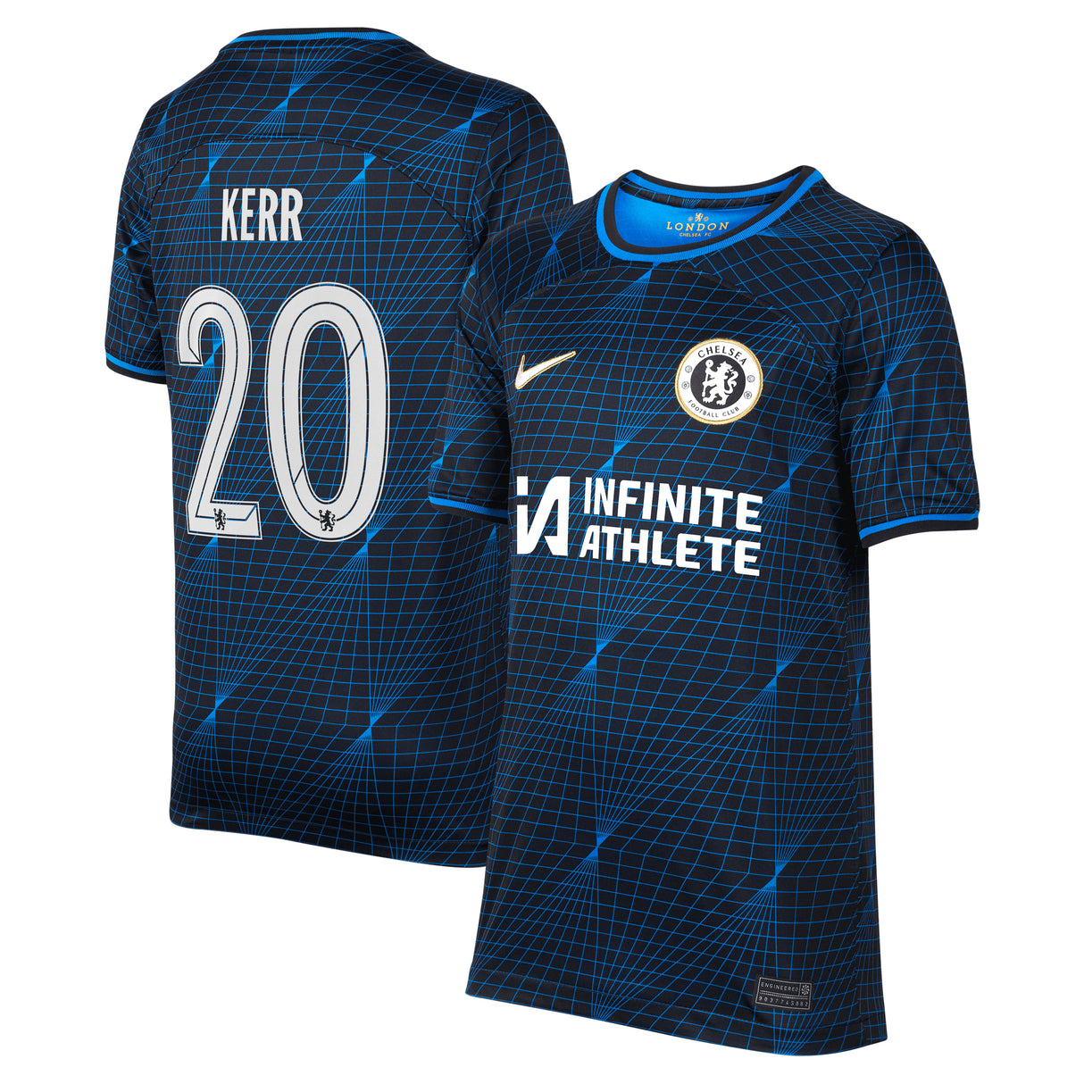 Chelsea Nike Cup Away Stadium Sponsored Shirt 2023-24 - Kids with Kerr 20 printing