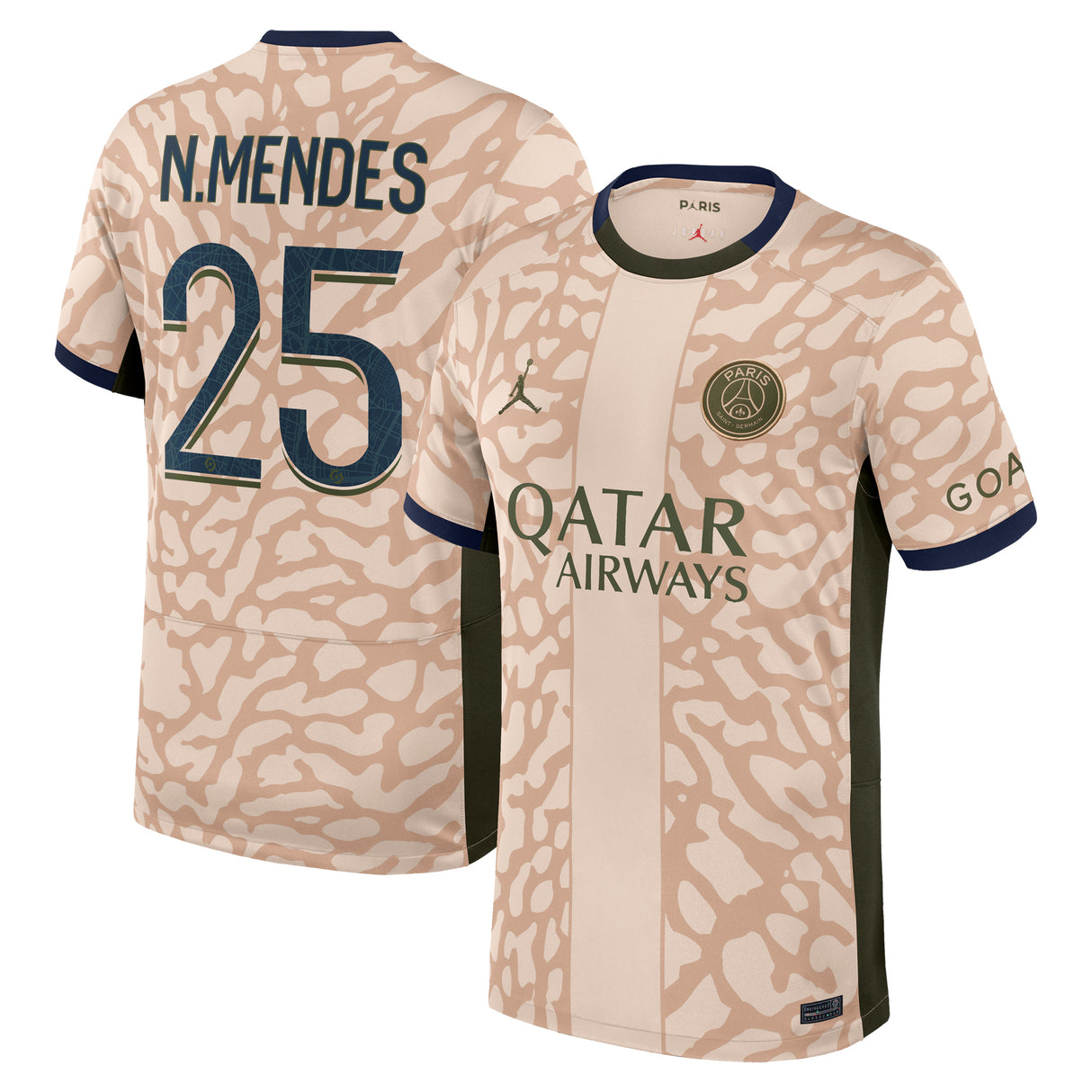 PSG Jordan Fourth Stadium Shirt 23/24 with N.Mendes 25 printing