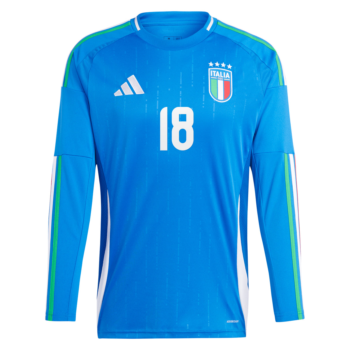 Italy adidas Home Shirt 2024 - Long Sleeve with Barella 18 printing