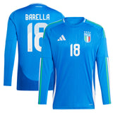 Italy adidas Home Shirt 2024 - Long Sleeve with Barella 18 printing