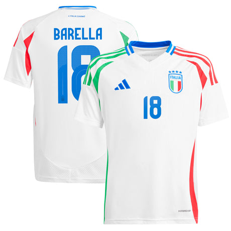 Italy adidas Away Shirt 2024 - Kids with Barella 18 printing